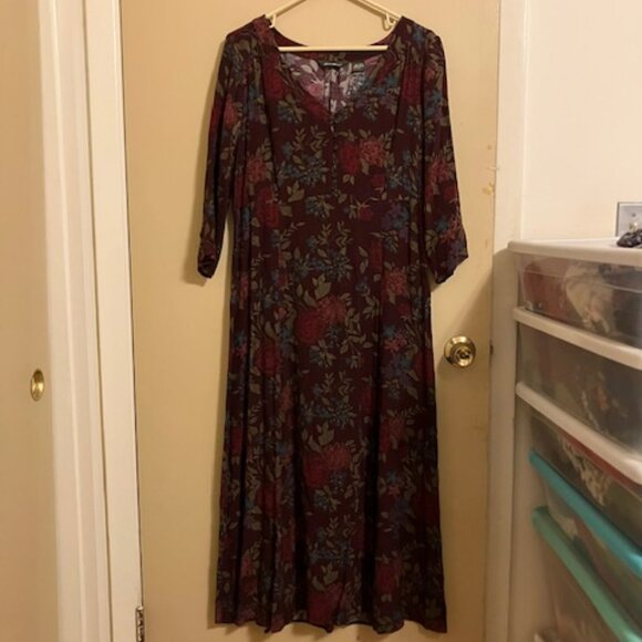 Burgundy Rayon Floral Maxi Dress - Picture 2 of 6